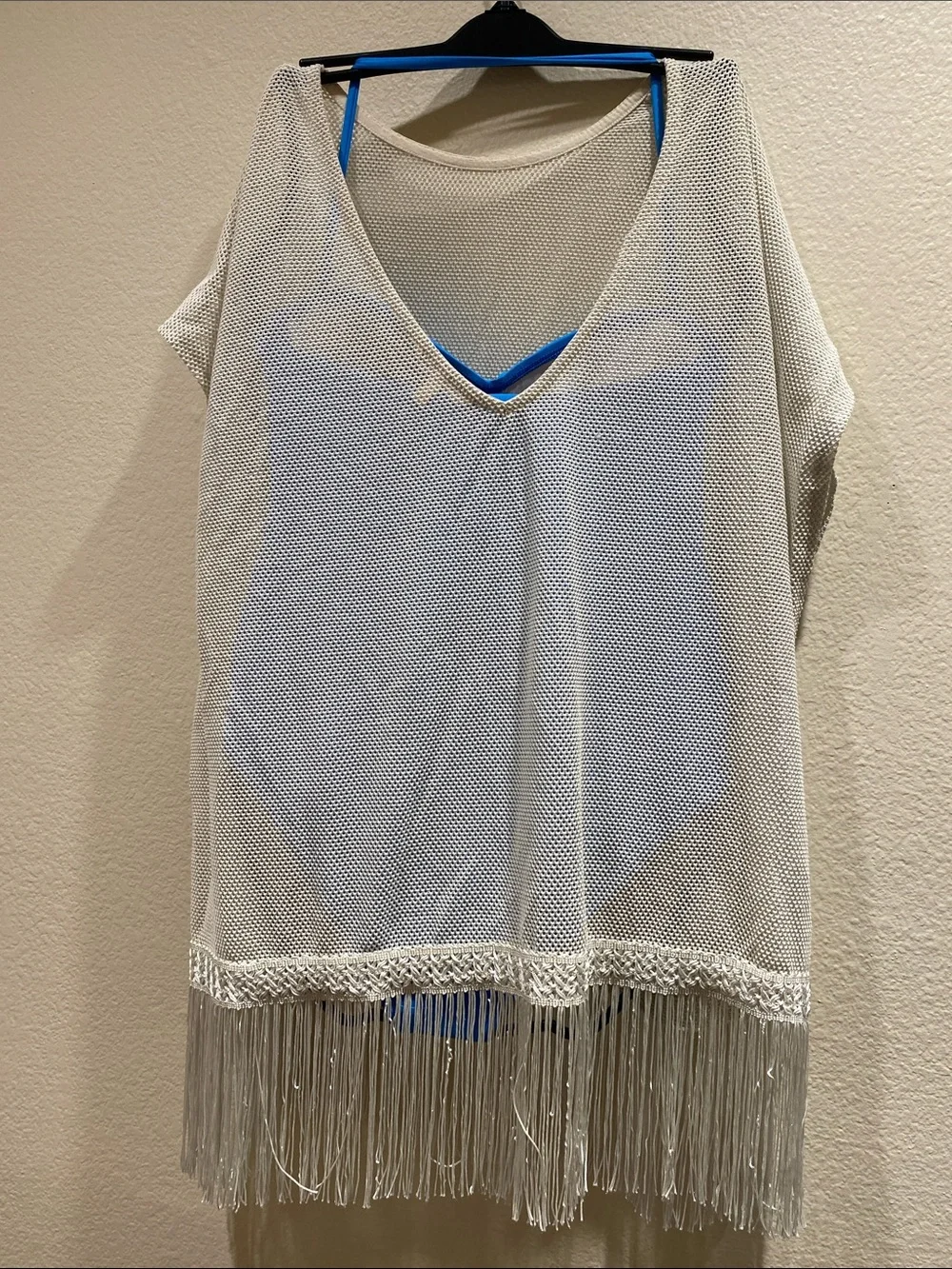 Victoria's Secret Cream Fringe Mesh Swim Cover-Up Tunic